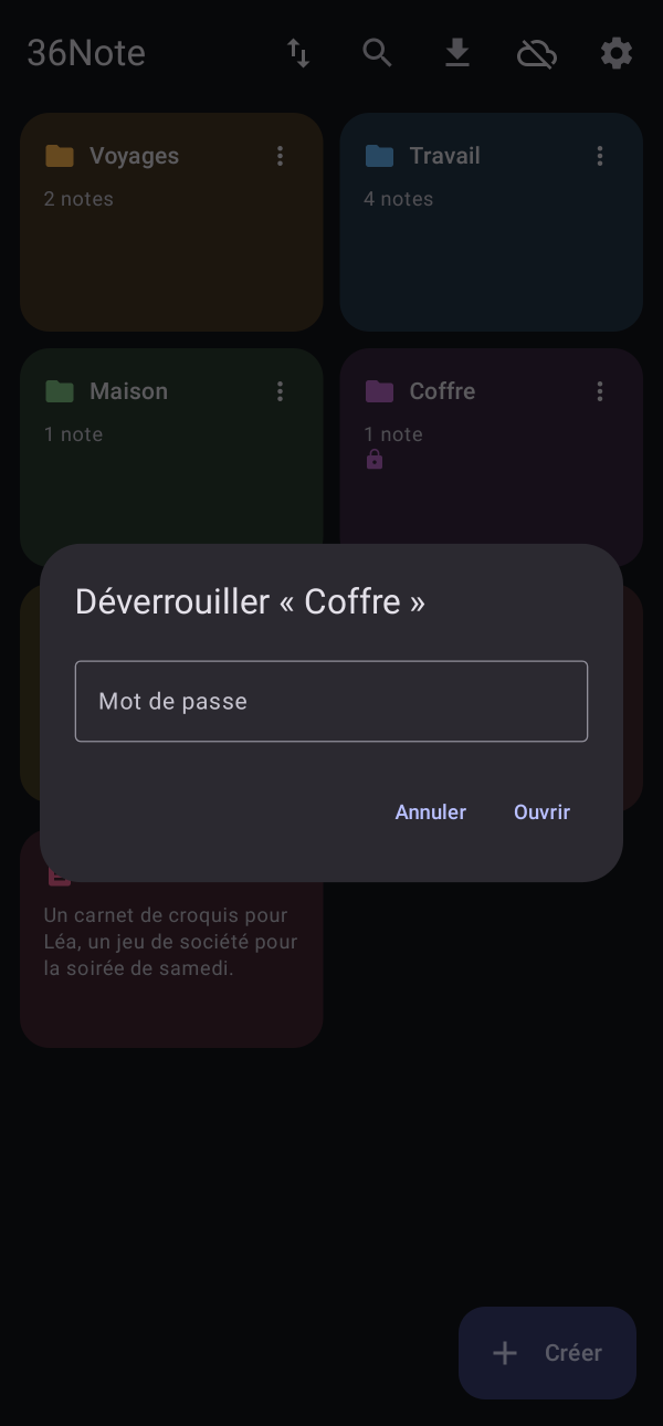 La fenêtre « Déverrouiller Coffre » qui demande le mot de passe